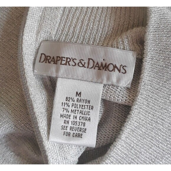 Drapers & Damon Mock Neck Sweater Womens Medium Light Gray Silver Metallic  Zip - Picture 11 of 12